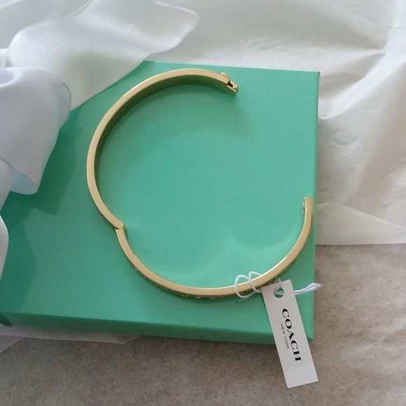 Coach Kissing C Hinged Bangle Bracelet, Gold - Picture 5 of 7